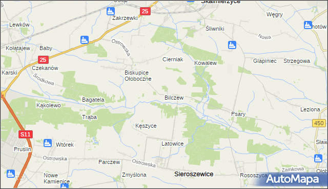 mapa Bilczew gmina Sieroszewice, Bilczew gmina Sieroszewice na mapie Targeo