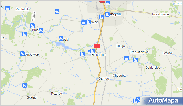 mapa Biskupice gmina Byczyna, Biskupice gmina Byczyna na mapie Targeo