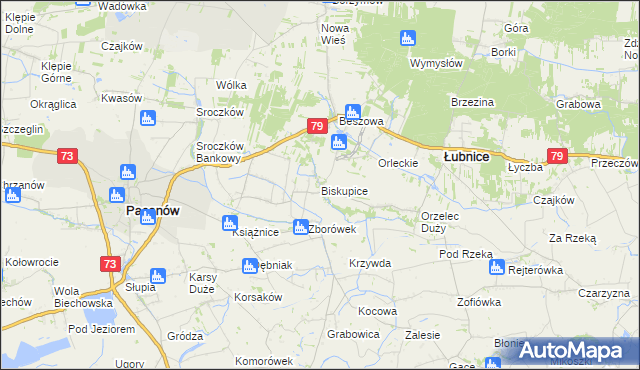 mapa Biskupice gmina Pacanów, Biskupice gmina Pacanów na mapie Targeo
