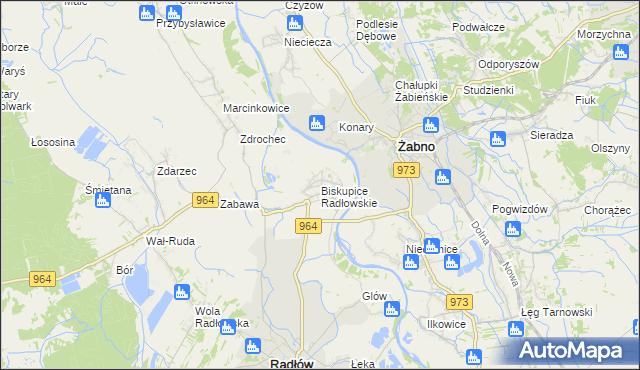 mapa Biskupice Radłowskie, Biskupice Radłowskie na mapie Targeo