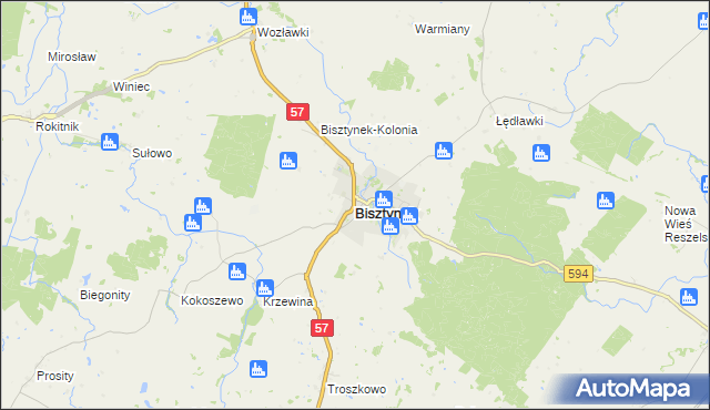 mapa Bisztynek, Bisztynek na mapie Targeo