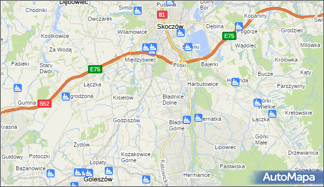 mapa Bładnice Dolne, Bładnice Dolne na mapie Targeo