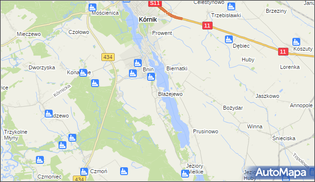 mapa Błażejewo gmina Kórnik, Błażejewo gmina Kórnik na mapie Targeo