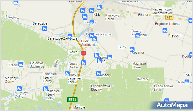 mapa Błaziny Dolne, Błaziny Dolne na mapie Targeo