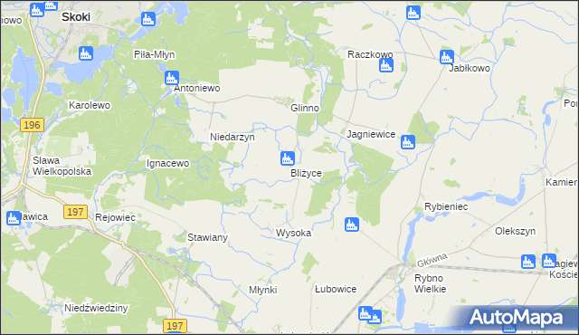 mapa Bliżyce gmina Skoki, Bliżyce gmina Skoki na mapie Targeo