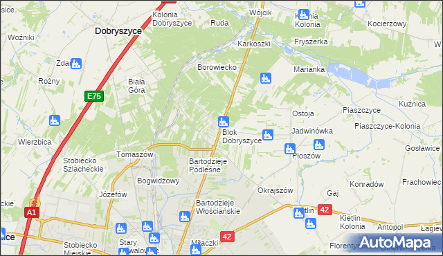 mapa Blok Dobryszyce, Blok Dobryszyce na mapie Targeo