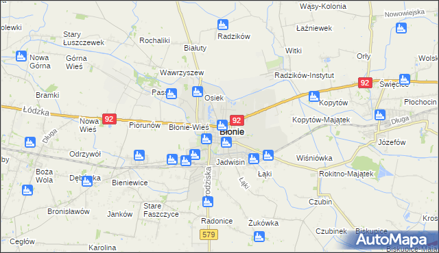 mapa Błonie powiat warszawski zachodni, Błonie powiat warszawski zachodni na mapie Targeo