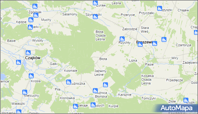 mapa Błota gmina Brąszewice, Błota gmina Brąszewice na mapie Targeo