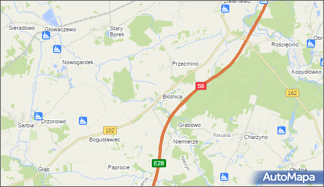 mapa Błotnica gmina Kołobrzeg, Błotnica gmina Kołobrzeg na mapie Targeo