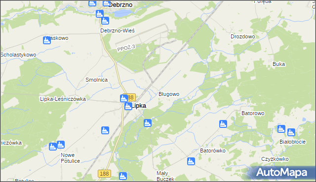 mapa Bługowo gmina Lipka, Bługowo gmina Lipka na mapie Targeo