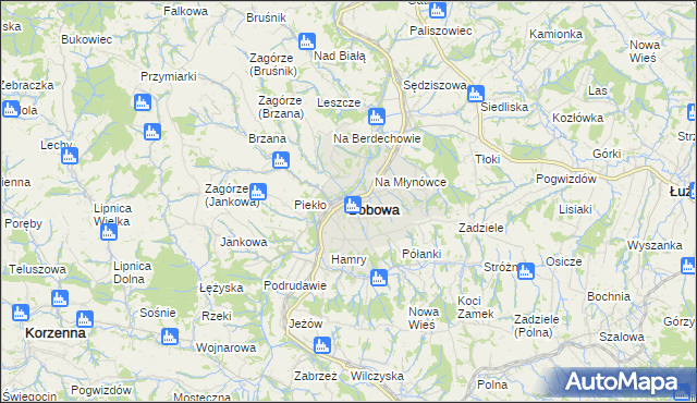 mapa Bobowa powiat gorlicki, Bobowa powiat gorlicki na mapie Targeo