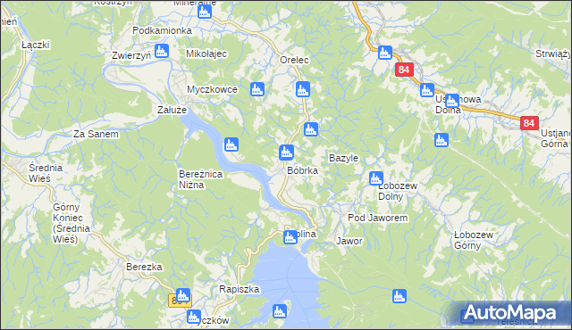 mapa Bóbrka gmina Solina, Bóbrka gmina Solina na mapie Targeo