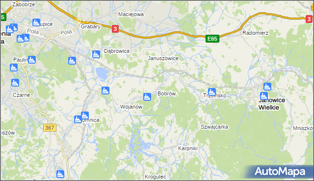 mapa Bobrów gmina Mysłakowice, Bobrów gmina Mysłakowice na mapie Targeo