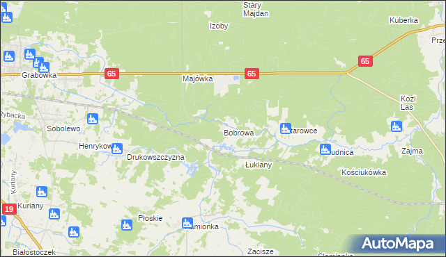 mapa Bobrowa gmina Zabłudów, Bobrowa gmina Zabłudów na mapie Targeo