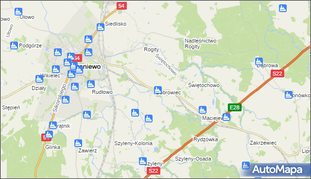 mapa Bobrowiec gmina Braniewo, Bobrowiec gmina Braniewo na mapie Targeo