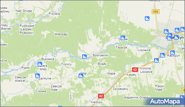 mapa Bobrowniki gmina Działoszyn, Bobrowniki gmina Działoszyn na mapie Targeo