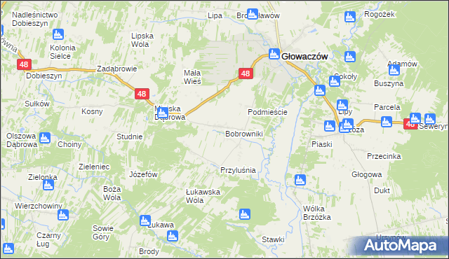 mapa Bobrowniki gmina Głowaczów, Bobrowniki gmina Głowaczów na mapie Targeo