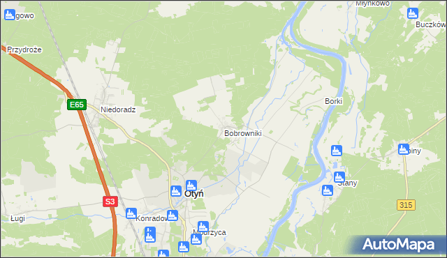 mapa Bobrowniki gmina Otyń, Bobrowniki gmina Otyń na mapie Targeo