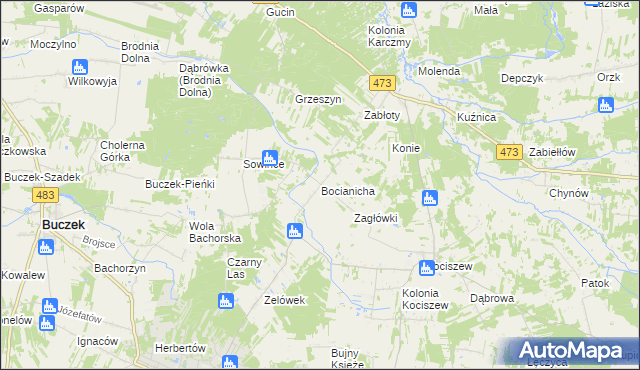 mapa Bocianicha, Bocianicha na mapie Targeo