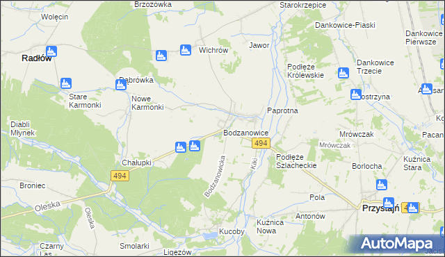 mapa Bodzanowice, Bodzanowice na mapie Targeo