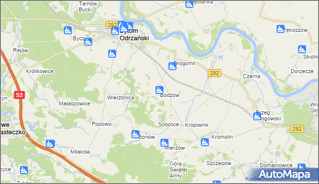 mapa Bodzów gmina Bytom Odrzański, Bodzów gmina Bytom Odrzański na mapie Targeo