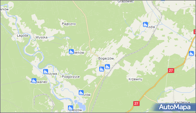 mapa Bogaczów gmina Nowogród Bobrzański, Bogaczów gmina Nowogród Bobrzański na mapie Targeo