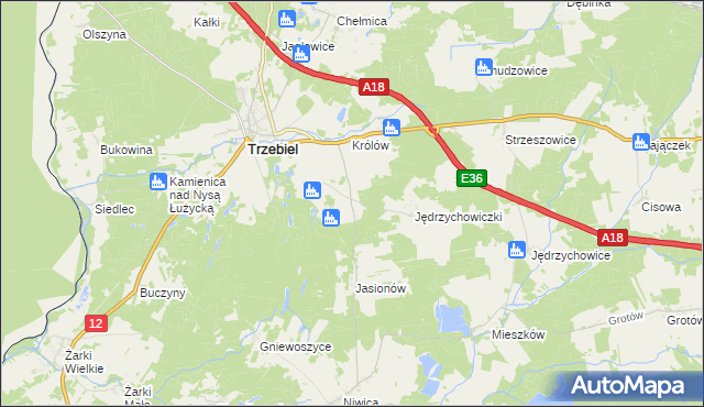 mapa Bogaczów gmina Trzebiel, Bogaczów gmina Trzebiel na mapie Targeo