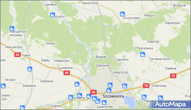 mapa Bógdał, Bógdał na mapie Targeo