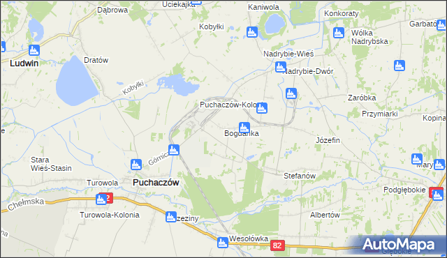 mapa Bogdanka gmina Puchaczów, Bogdanka gmina Puchaczów na mapie Targeo