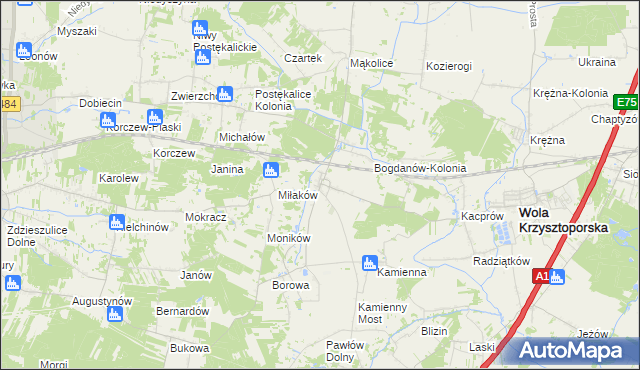 mapa Bogdanów gmina Wola Krzysztoporska, Bogdanów gmina Wola Krzysztoporska na mapie Targeo