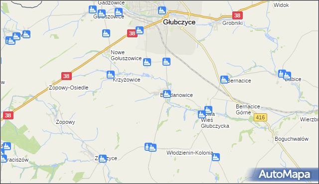 mapa Bogdanowice, Bogdanowice na mapie Targeo