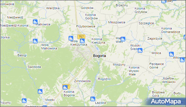 mapa Bogoria powiat staszowski, Bogoria powiat staszowski na mapie Targeo