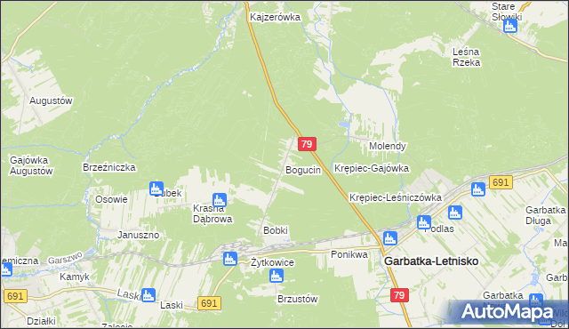 mapa Bogucin gmina Garbatka-Letnisko, Bogucin gmina Garbatka-Letnisko na mapie Targeo