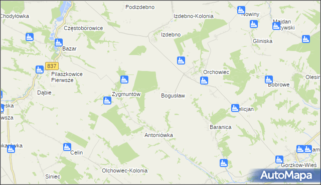 mapa Bogusław gmina Gorzków, Bogusław gmina Gorzków na mapie Targeo