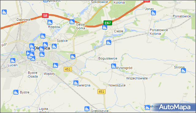 mapa Bogusławice gmina Oleśnica, Bogusławice gmina Oleśnica na mapie Targeo