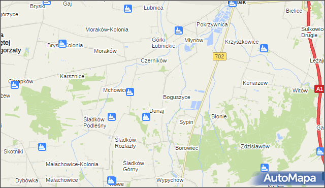 mapa Boguszyce gmina Piątek, Boguszyce gmina Piątek na mapie Targeo