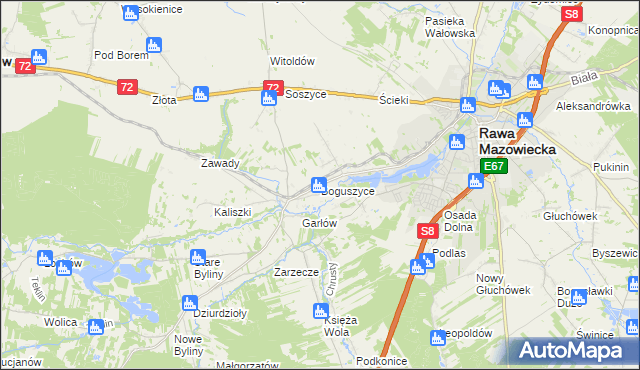 mapa Boguszyce gmina Rawa Mazowiecka, Boguszyce gmina Rawa Mazowiecka na mapie Targeo