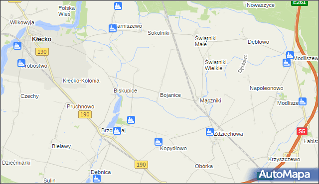 mapa Bojanice gmina Kłecko, Bojanice gmina Kłecko na mapie Targeo