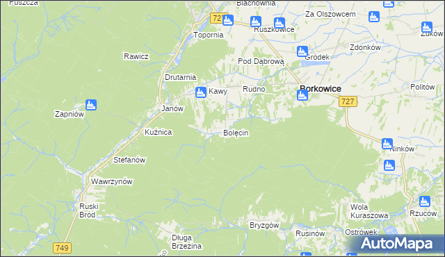 mapa Bolęcin gmina Borkowice, Bolęcin gmina Borkowice na mapie Targeo