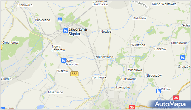 mapa Bolesławice gmina Jaworzyna Śląska, Bolesławice gmina Jaworzyna Śląska na mapie Targeo