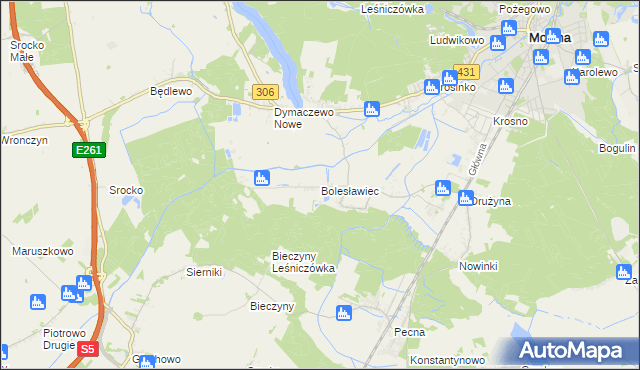 mapa Bolesławiec gmina Mosina, Bolesławiec gmina Mosina na mapie Targeo