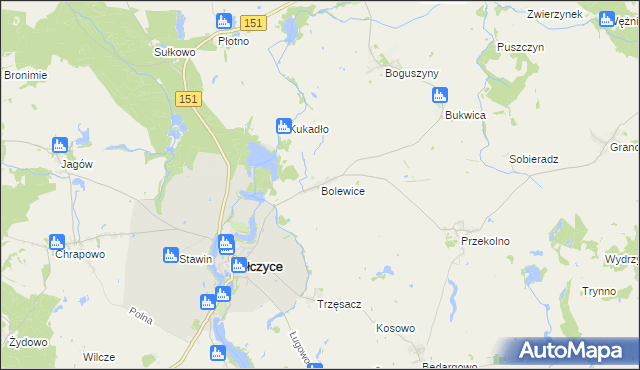 mapa Bolewice gmina Pełczyce, Bolewice gmina Pełczyce na mapie Targeo