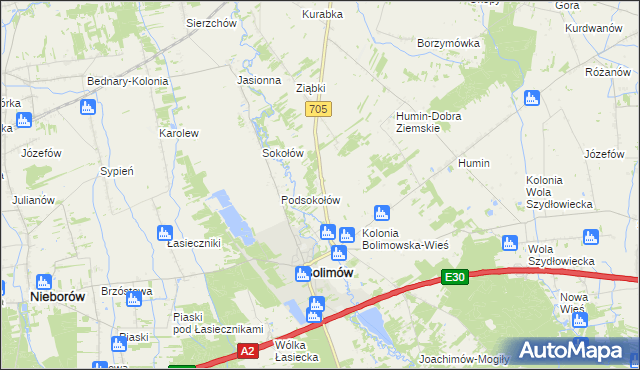 mapa Bolimowska Wieś, Bolimowska Wieś na mapie Targeo