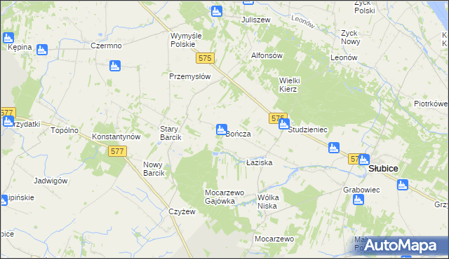 mapa Bończa gmina Słubice, Bończa gmina Słubice na mapie Targeo