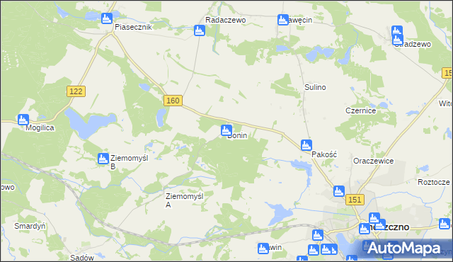 mapa Bonin gmina Choszczno, Bonin gmina Choszczno na mapie Targeo