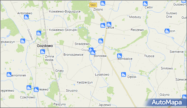 mapa Bonisław gmina Gozdowo, Bonisław gmina Gozdowo na mapie Targeo
