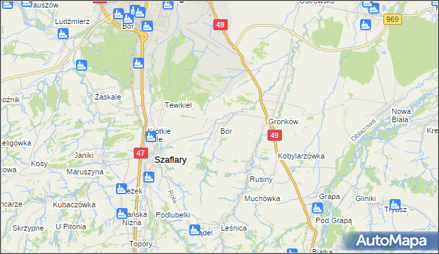 mapa Bór gmina Szaflary, Bór gmina Szaflary na mapie Targeo