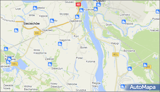 mapa Borek gmina Gniewoszów, Borek gmina Gniewoszów na mapie Targeo