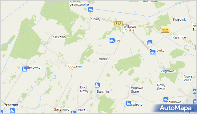 mapa Borek gmina Przemęt, Borek gmina Przemęt na mapie Targeo