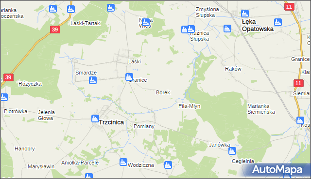 mapa Borek gmina Trzcinica, Borek gmina Trzcinica na mapie Targeo